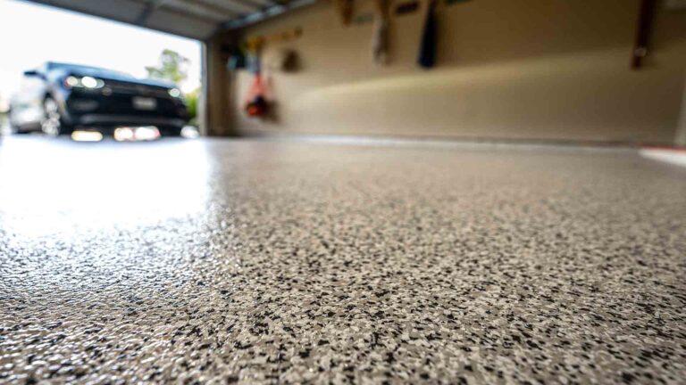 a shiny garage floor in picture.