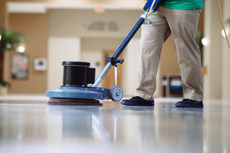 polishing tile floor in progress